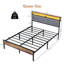 Advwin Queen Bed Frame with RGB LED & Charging Station