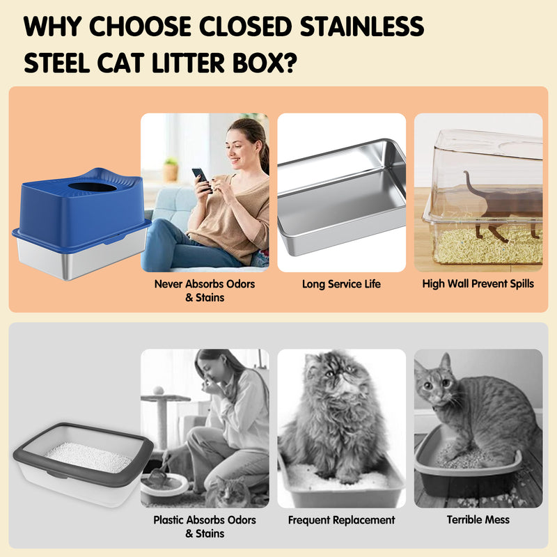 Advwin Stainless Steel Cat Litter Box Large Top Entry