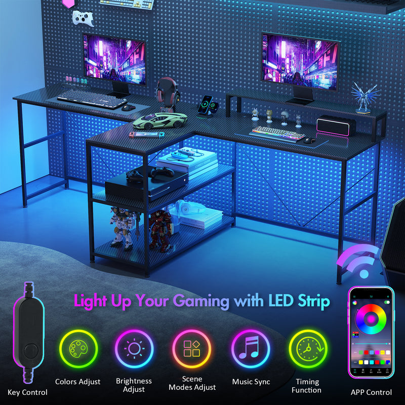 Advwin 236cm 2 Person LED Computer Desks w/ Power Outlets