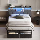 Advwin Bed Frame with RGB LED and Charging Station Grey