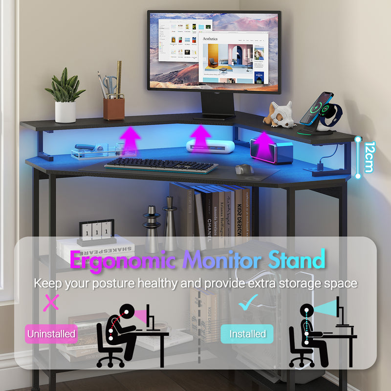 Advwin Corner Desk Triangle LED Gaming Desk