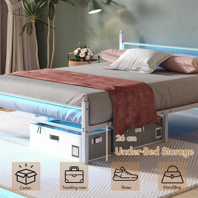 Advwin Metal Platform Bed Frame w/ Headboard White