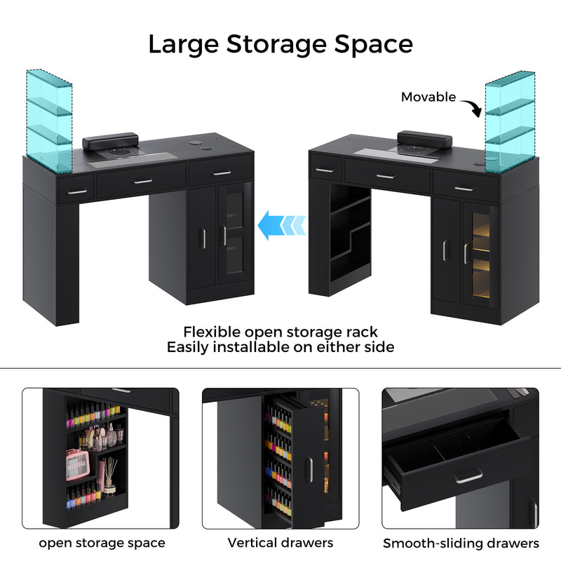 Advwin Manicure Table w/Glass Top Drawer Dust Collector