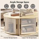 Advwin 80cm Round Coffee Table with Sliding Door & Storage