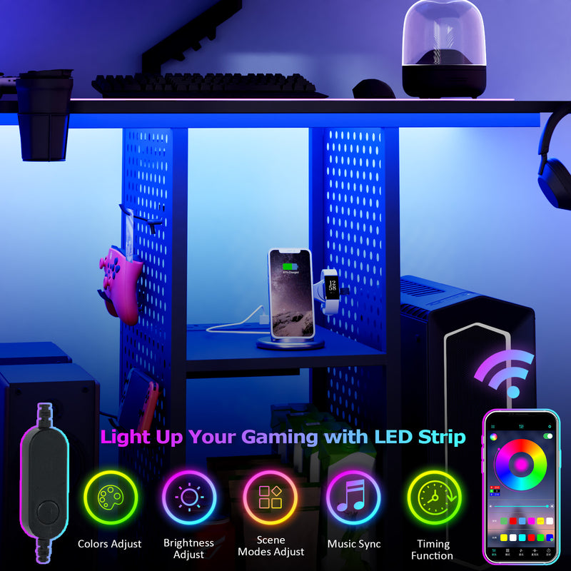 Advwin 80cm LED Gaming Desk with Wheels & Power