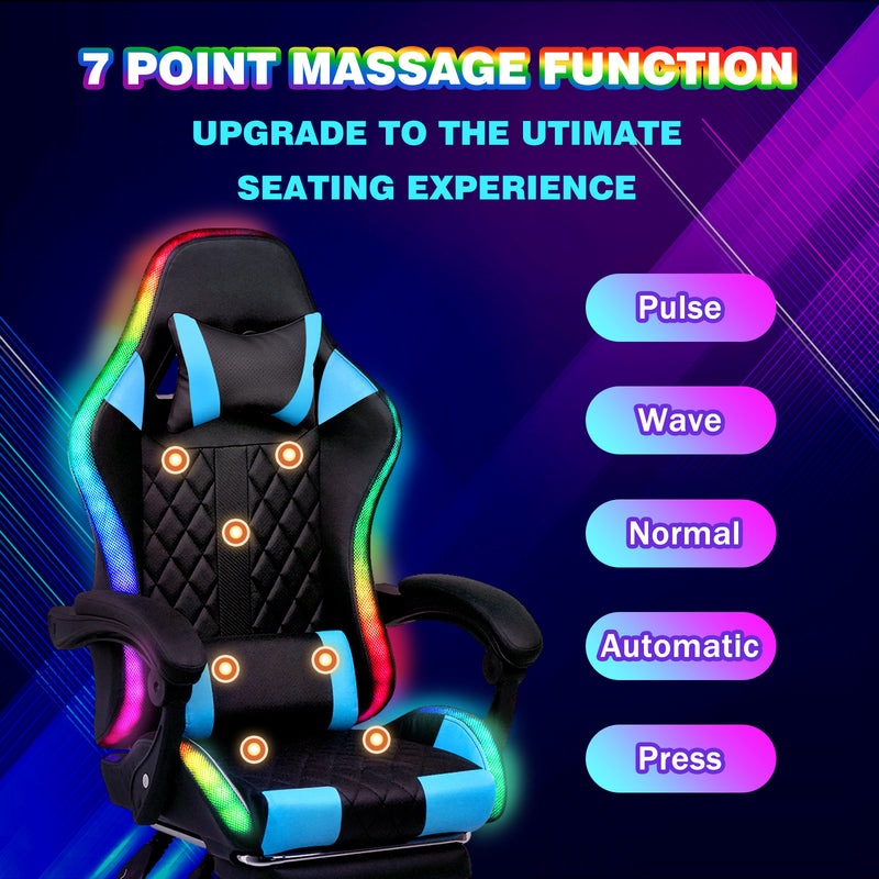 Advwin Gaming Chair 12 RGB LED Massage Chair Blue