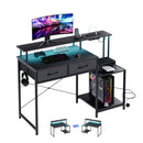 Advwin Gaming Desk with LED Lights Printer Storage Shelf