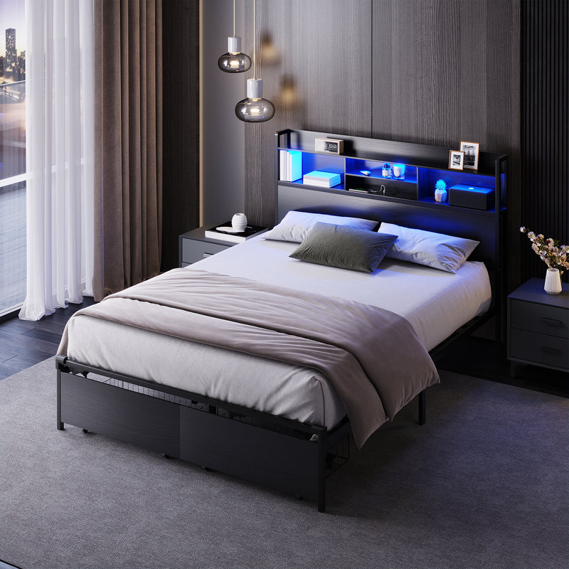 Advwin Bed Frame with RGB LED and Charging Station