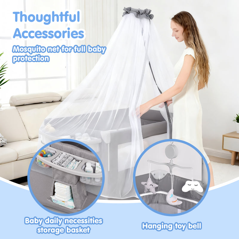 Advwin 4 in 1 Foldable Baby Portacot with Bassinet Grey