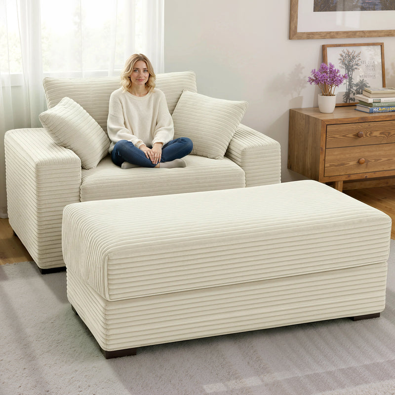 Advwin 146cm Chaise Lounge Chair with Storage Ottoman