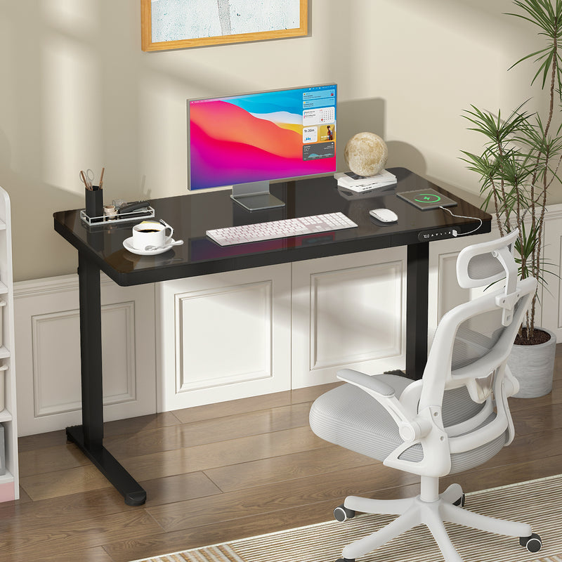 Advwin Electric Standing Desk with Drawer Glass Desktop