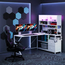 Advwin L Shaped Gaming Desk with LED Lights 130cm