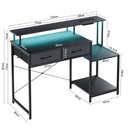 Advwin Gaming Desk with LED Lights Printer Storage Shelf