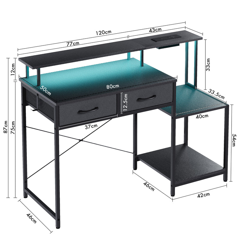 Advwin Gaming Desk with LED Lights Printer Storage Shelf