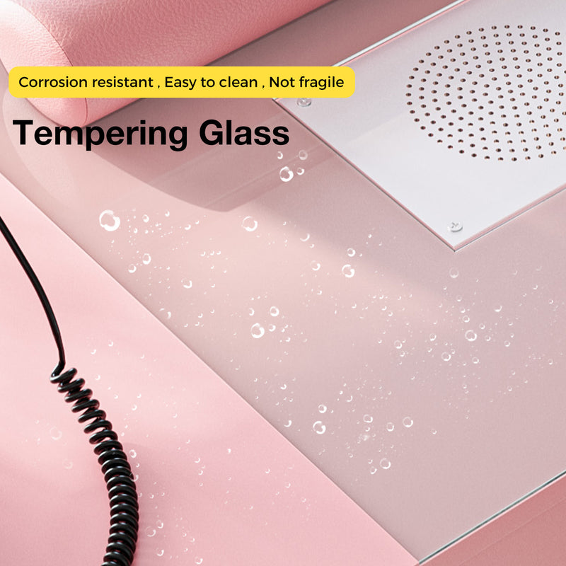 Advwin Manicure Table Glass Top w/Dust Collector Pink