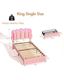 Advwin King Single LED Velvet Bed Frame Pink (Pre-Order)