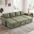 Advwin 253cm U Shaped Chenille Sectional Sofa w/ Pull Out Bed