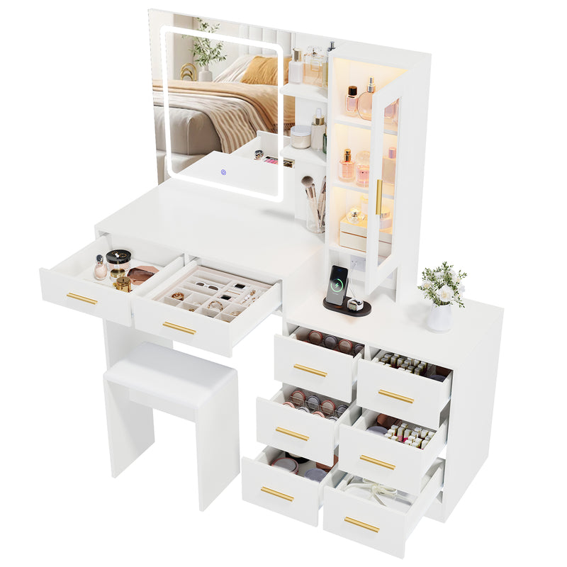 Advwin Dressing Table with LED Mirror RGB Cabinet