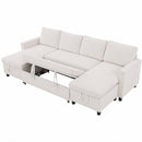 Advwin 253cm U Shaped Corduroy Sectional Sofa w/ Pull Out Bed