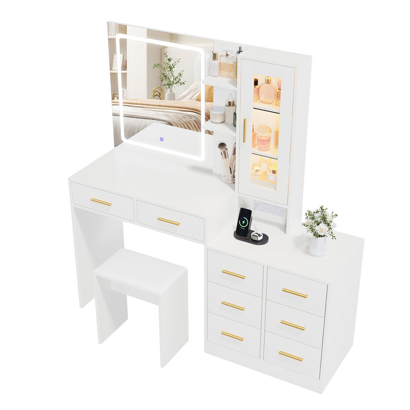 Advwin Dressing Table with LED Mirror RGB Cabinet