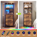 Advwin LED Bedside Table w/ Charging Station Rustic Brown