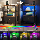 Advwin LED Bedside Tables with Fabric Drawer Set of 2