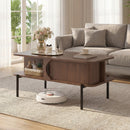Advwin Fluted Coffee Table with Hidden Storage Walnut