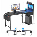 Advwin Gaming Desk with LED Lights & Storage Shelf