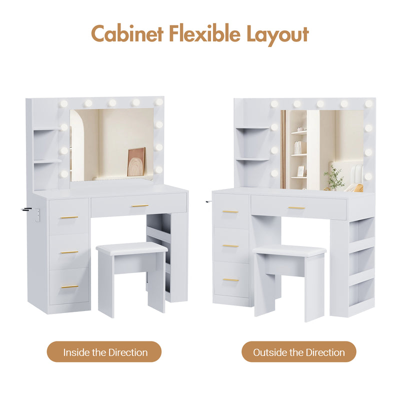 Advwin Vanity Desk with Lighted Mirror and Charging Port