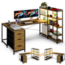 Advwin U Shaped Gaming Desk with LED Lights 164cm