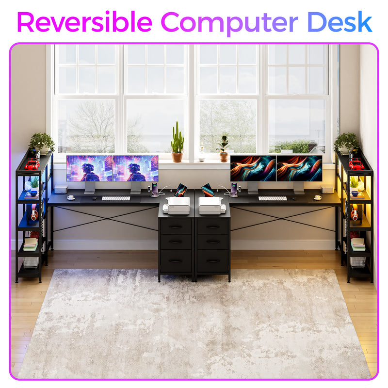 Advwin U Shaped Gaming Desk with LED Lights 164cm
