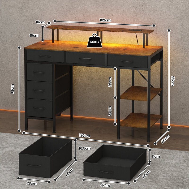 Advwin 120cm Gaming Desk with LED Lights & Drawers