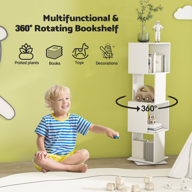 Advwin 4-Tier 360 Rotating Corner Bookshelf White