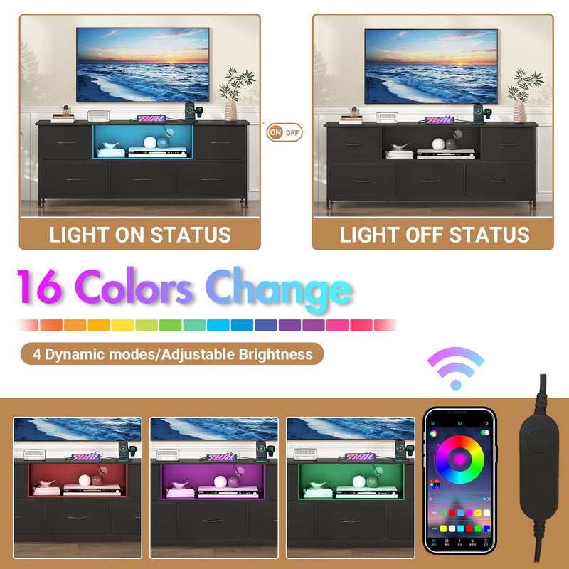 Advwin 140cm TV Cabinet with RGB LED Light Black
