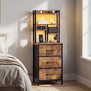 Advwin LED Bedside Table w/ Charging Station Rustic Brown