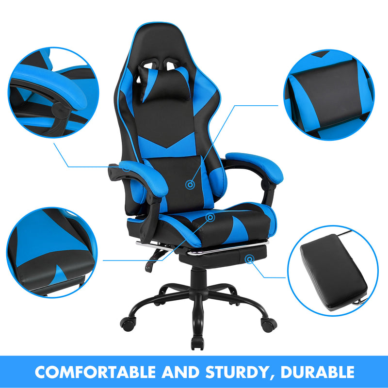 Gaming Desk & Gaming Chair Tilt 135° Blue w/Footrest