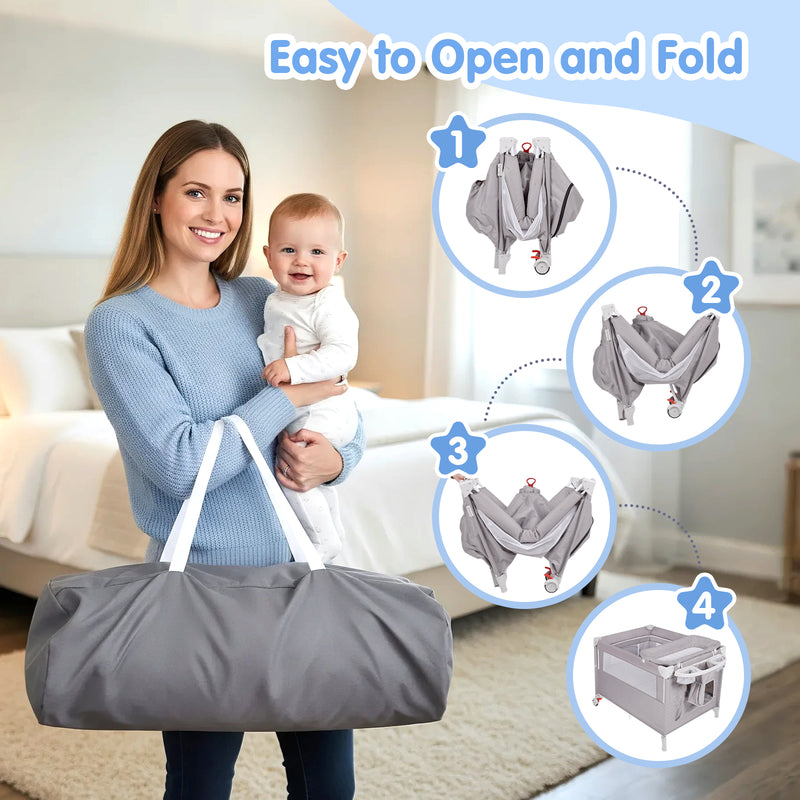 Advwin 4 in 1 Foldable Baby Portacot with Bassinet Grey