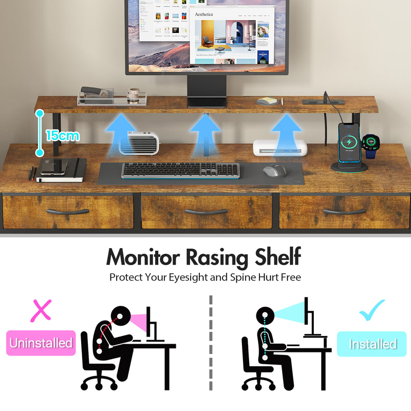 Advwin 120cm Gaming Desk with LED Lights & Drawers