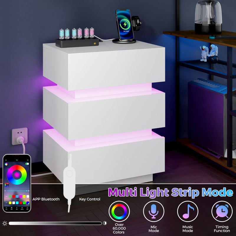 Advwin Bedside Table 3 Drawers With with Charging Station