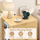 Advwin Fluted Bedside Table w/ 3 Drawers Natural Wood