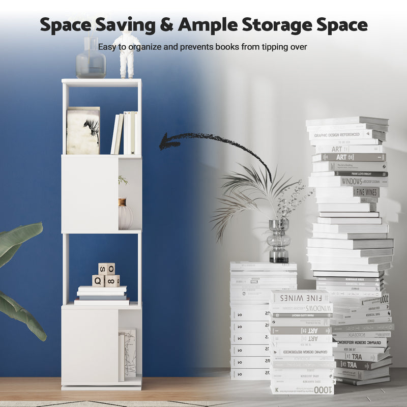 Advwin 4-Tier 360 Rotating Corner Bookshelf White