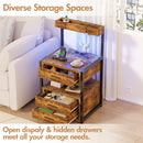 Advwin Bedside Table with Charging Station Rustic Brown