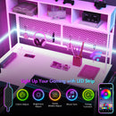 Advwin L Shaped Gaming Desk with LED Lights &  Storage Shelf