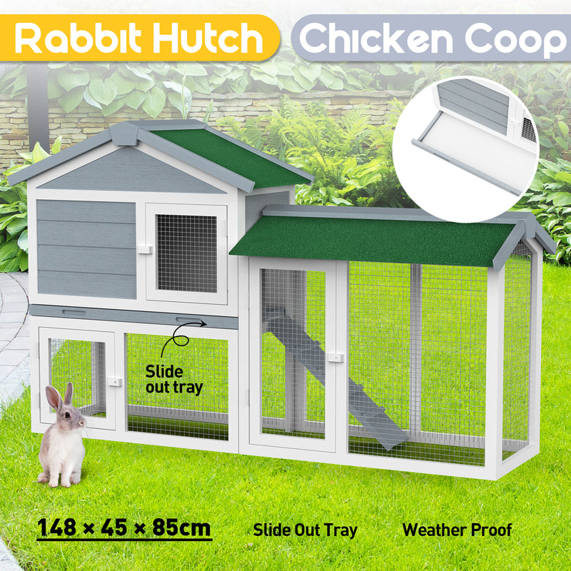 Advwin Rabbit Hutch Chicken Coop 148x45x85cm
