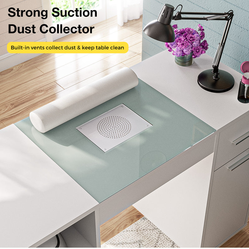 Advwin Manicure Table with Glass Top White