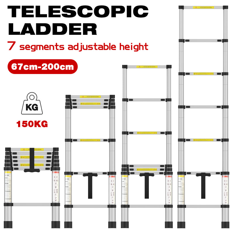 Advwin 2m Portable Aluminum Telescoping Ladder