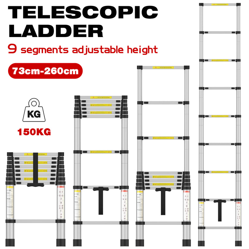 Advwin 2.6m Portable Aluminum Telescoping Ladder