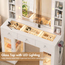 Advwin LED Dressing Table w/ Glass Top & Charging Station
