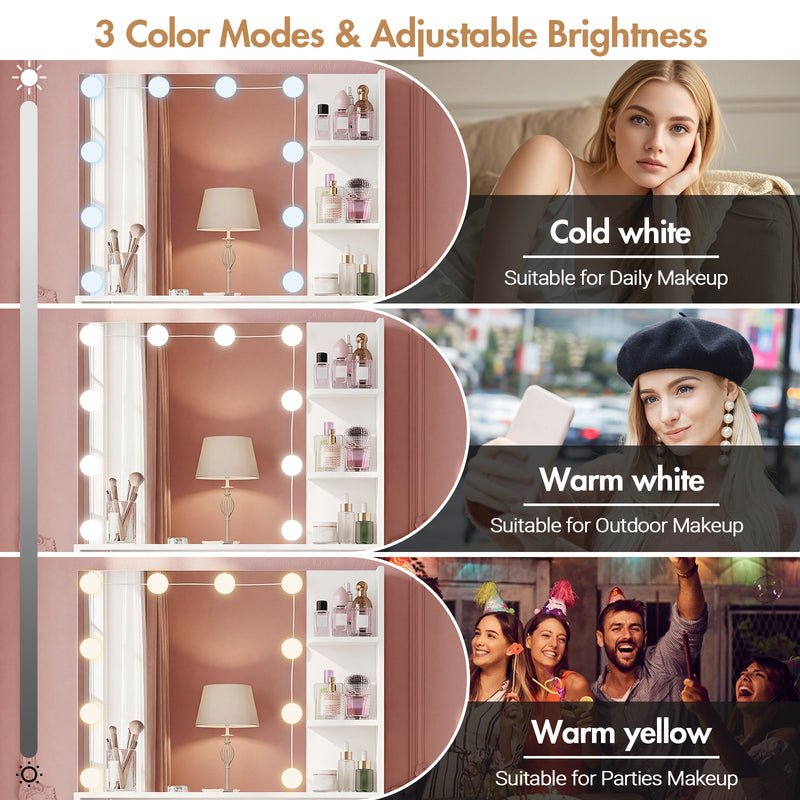 Advwin Dressing Table Set with 10 LED Bulb Mirror