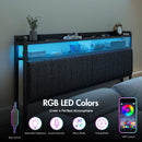 Advwin Storage Headboard Upholstered with Light Charging Station